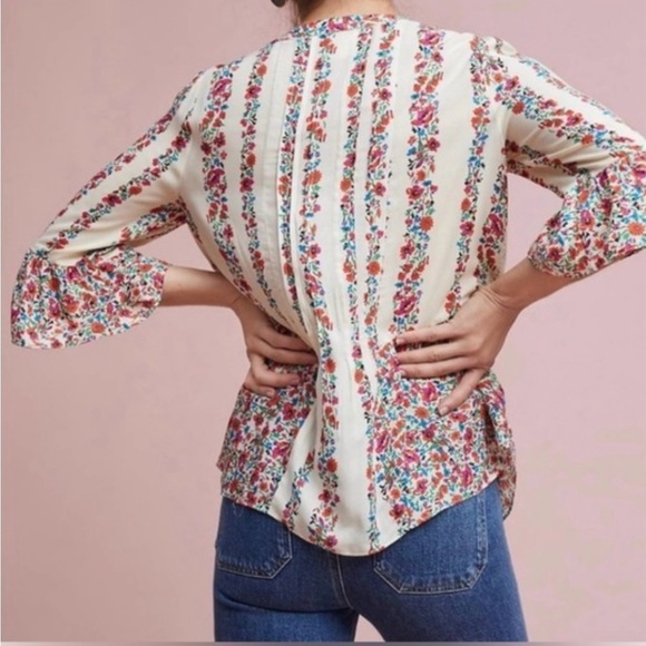 Anthropologie x Maeve Floral Hiver Blouse Lace Button Down Top- Size 0 - Picture 2 of 9